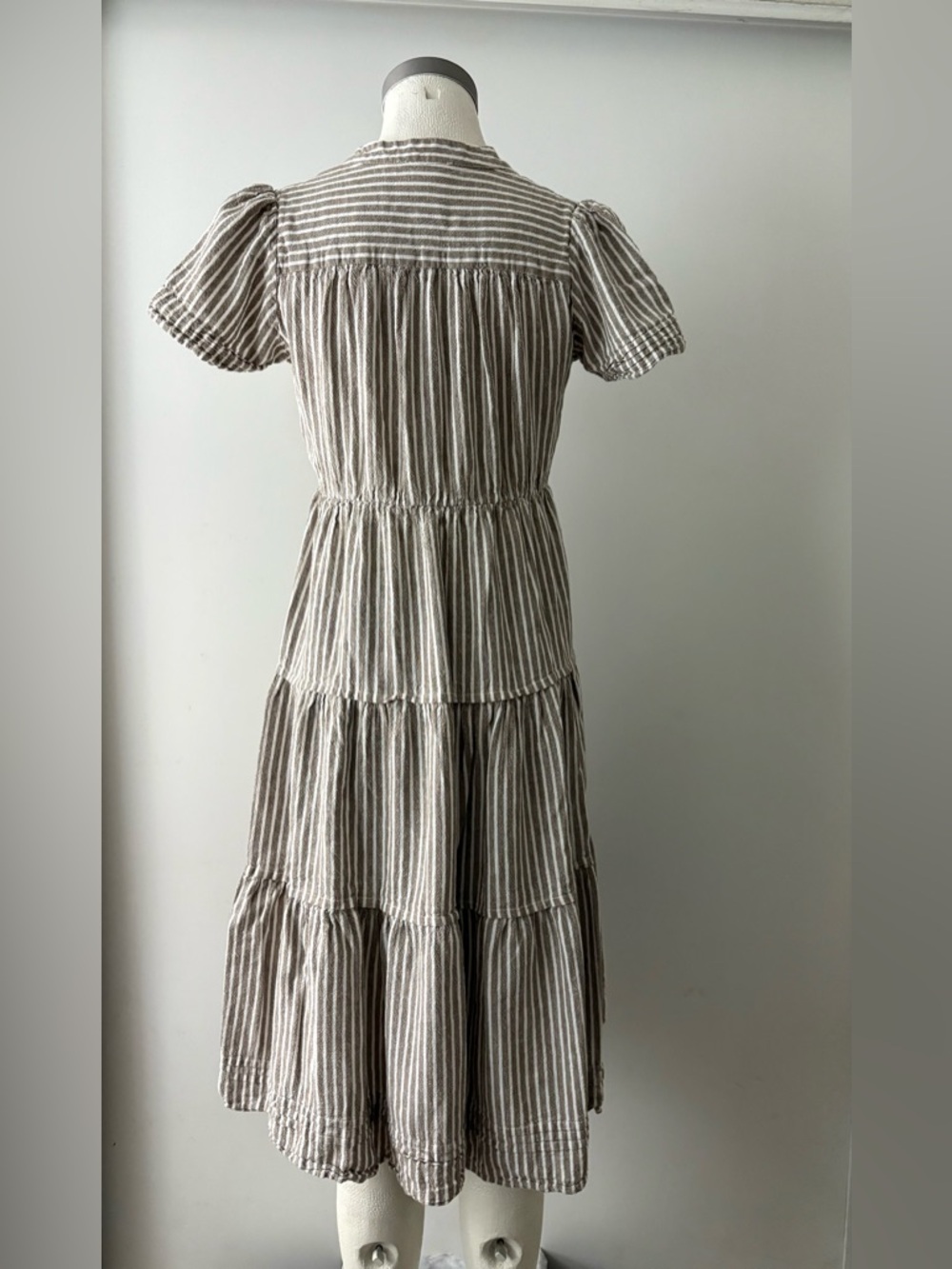 Cynthia Rowley Beige and White Striped Tiered Midi Dress - Picture 2 of 7